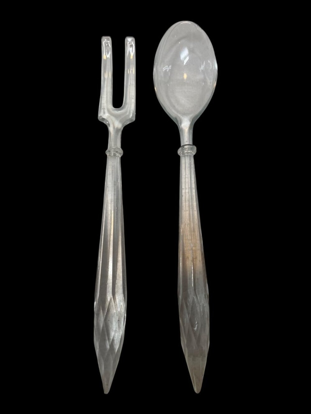 Crystal Salad Fork & Spoon Set With Faceted Handles - 9" Length